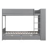 Twin over Twin Bunk Bed With 2 Drawers and Multi-layer Cabinet, Gray