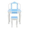 Children's Wooden Dressing Table Three-Sided Folding Mirror Dressing Table Chair Single Drawer Blue Snowflake Style