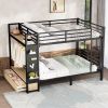Queen over Queen size Metal Bunk Bed for Teens with Storage Shelves ,Drawers and Pegboard,Black