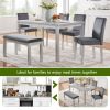 6 Piece Wooden Dining Table Set, Wooden Dining Table with 4 Upholstered Chairs and Bench for 6 People