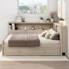 Full Size Wood Daybed with Storage Shelves and Trundle, Antique White Milk