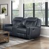 Modern Living Room Furniture 2pc Reclining Sofa Set Blue Breathable Faux Leather Upholstery Reclining Sofa Loveseat with Cup Holders, Power outlets
