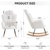 055-Teddy Fabric Upholstered Nursery Rocking Glider Chair Modern Accent Armchair Padded Seat with High Backrest and Pillow for Living Room Bedroom (Iv