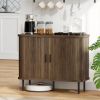 35.4" Sideboard Buffet Cabinet with Storage, Nordic Coffee Bar Cabinet with Slatted Tambour Doors and Metal Legs, Walnut
