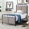 Twin Size Linen Upholstered Platform Metal Bed Frame with fabric Headboard and Footboard