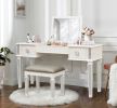 Mirrored Vanities Desk with Drawers, Bedroom Makeup Vanity Table Set with Mirror and Stool, Flip Up Dressing Table for Bedroom/Makeup Room