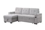 Ashlyn II 84"W Gray Woven Fabric Reversible Sleeper Sectional Sofa with Storage Chaise, Storage Arm, Cup Holder, Charging Ports, Side Pockets