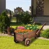 Wooden Wagon Planter Box with Wheels Handles and Drainage Hole