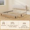 King Size Bed Frame with Upholstered Headboard, Modern Platform Bed Frame with Wood Slats, 1100 lbs Capacity, Cream
