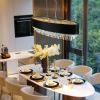 39" Modern Crystal Chandelier with Black Imitation Velvet Anti-Glare Shade, Adjustable Height, 8-Light G9 Base for Dining Room, Living Room