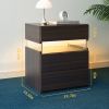 LED Nightstands 3 Drawer Dresser for Bedroom End Table with Acrylic Board LED Bedside Tables (Walnut)