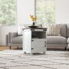 Side Table with Storage, End Table with Open Shelf, Cupboard and Wood Legs, Modern and Farmhouse Style, White