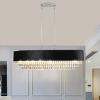 39" Modern Crystal Chandelier with Black Imitation Velvet Anti-Glare Shade, Adjustable Height, 8-Light G9 Base for Dining Room, Living Room