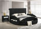 Unique Round Plush Black Velvet Button-Tufted Detailing Storage Bed King Size Black 2x Nightstands Wooden Bedroom Furniture 3pc Set
