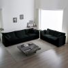 Sofa Set of 2 Chenille Couch, 2+3 Seater Sofa Set Deep Seat Sofa, Modern Sofa Set for Living Room, Black Chenille