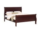 Louis Phillipe Brown Cherry Finish King Size Panel Sleigh Bed Solid Wood Wooden Bedroom Furniture