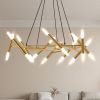 41" Golden Modern Chandelier Light Fixture, Branch Design with Frosted Tubes, Black Cords, Adjustable Height Pendant Light for Dining Room