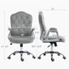 Velvet Button Tufted Swivel Wheels Adjustable Height Tilt Light Gray Office Chair
