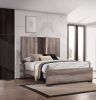 Contemporary King Panel LED Light Headboard Bed 1pc Brown Beige Gray Finish Wooden Bedroom Furniture