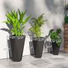 Indoor Outdoor Planters Set of 3 MgO Tall Planters Stackable Flower Pots with Drainage Holes for Garden Balcony Black