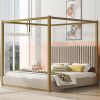 King Size Upholstery Canopy Platform Bed with Headboard and Metal Frame, Beige