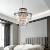 24" Luxury Crystal Chandelier with Black Finish – Elegant 15-Light 5 Tier Pendant Light Fixture for Living Room