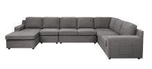 Waylon 145.5" Gray Linen 7-Seater U-Shape Sectional Sofa Chaise with Pocket