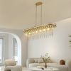 39" Modern Crystal Linear Rectangle Chandelier with Gold Finish, Elegant Pendant Light with Cascading Beads, for Dining Room, Living Room