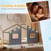 Twin-Size Kids House Gray Floor Bed- 82"x42"x51" Size, LED Light Strip (8 Warm-Glow Bulbs) for Cozy Atmosphere