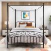 Metal Canopy Bed Frame with Ornate European Style Headboard &amp; Footboard Sturdy Steel Holds 600lbs Perfectly Fits Your Mattress Easy DIY Assembly A