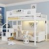Queen Size Loft Bed with Stairs, Metal Queen Loft Bed with High and House Shaped Guardrails, High Loft Bed with Wardrobe for Kids Teens