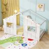 Twin-Size Kids House White Floor Bed- 82"x42"x51" Size, LED Light Strip (8 Warm-Glow Bulbs) for Cozy Atmosphere