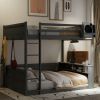 Queen Size Wooden Bunk Bed with Built-in Shelves,Storage Box,LED Light and USB Charging Station,Grey(ETA:6/30)