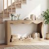 63" Narrow Console Table with Wavy Hollow Design, 2-Tier Extra Long Entryway Table with Storage Shelf - Natural