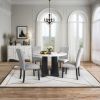 5-Piece Round Dining Table set, 43-Inch Modern Dining Table and 4 Upholstered Chairs for Dining Room, Kitchen Room, Living Room, Easy Assembly