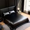 Satin Bed Sheets, Queen Size Sheets Set, 4 Pcs Silky Bedding Set with 15 Inches Deep Pocket for Mattress (Queen, Black)