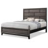 Grey Finish 1pc King Size Panel Bed Beautiful Wooden Bedroom Furniture Box Design Headboard FB Rubber wood Paper veneer