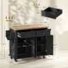 Kitchen Island Cart with Rubber Wood Top, Rolling Kitchen Island Table on Wheels with Drawers, Adjustable Shelves