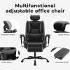 Office Chair Ergonomic 200 kg PU Leather Computer Chair with Lumbar Support and High Backrest, Ergonomic Desk Chair with Liftable Headrest, Black