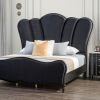 Lovely Attractive Bedroom 3pc Set Eastern King Size Bed 2x Nightstands Black Fabric Padded HB Wood Legs