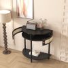 Unique Half Moon Design End Table with Sliding Rattan Door