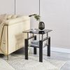 Tempered Black Glass Sofa Table, 2-Layers End Table with Storage, Living Room Side Table