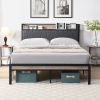 Full Size Metal Platform Bed Frame with upholstery storage function Headboard and USB LINER and Footboard , No Box Spring Needed