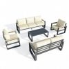 All-Weather 5-Piece Ultra Aluminum Patio Furniture Set, 7-Seat Conversation Sofa with 10 Inches Extra thick Beige Back Cushions and Glass Table