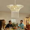 (Same as W1340P189414/L005016-D600-P8G) 24" Modern Crystal Round Chandelier with Gold Finish, Elegant Pendant Light with Cascading Beads