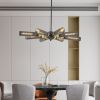 34" Modern Industrial Sputnik Chandelier, 8-Light Black and Gold Metal Pendant Light with Mesh Shades, E26 Base, Adjustable Height for Dining Room