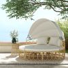 Patio Furniture Set, Round Outdoor Daybed with Retractable Canopy, Hollow Wicker PE Rattan Sectional Sofa with Cushions for Pool, Lawn, Beige