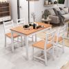 5 Piece Dining Set Solid Pine Wood High Back Chairs White Natural Wood for Small Spaces