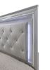 1pc Modern King LED Faux Leather Upholstery Panel Bed Beveled Mirror Accents Textured Footboard Silver Beige Finish