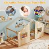 Twin-Size Kids House Natural Floor Bed- 82"x42"x51" Size, LED Light Strip (8 Warm-Glow Bulbs) for Cozy Atmosphere